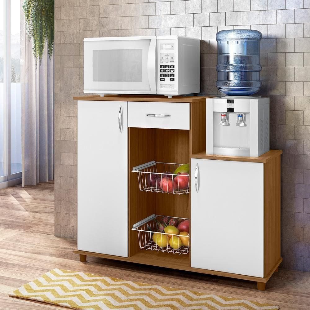 Balcão Fruteira Para Microondas 103cm 2 Portas 1 Gaveta Flórida Notável Freijó/branco