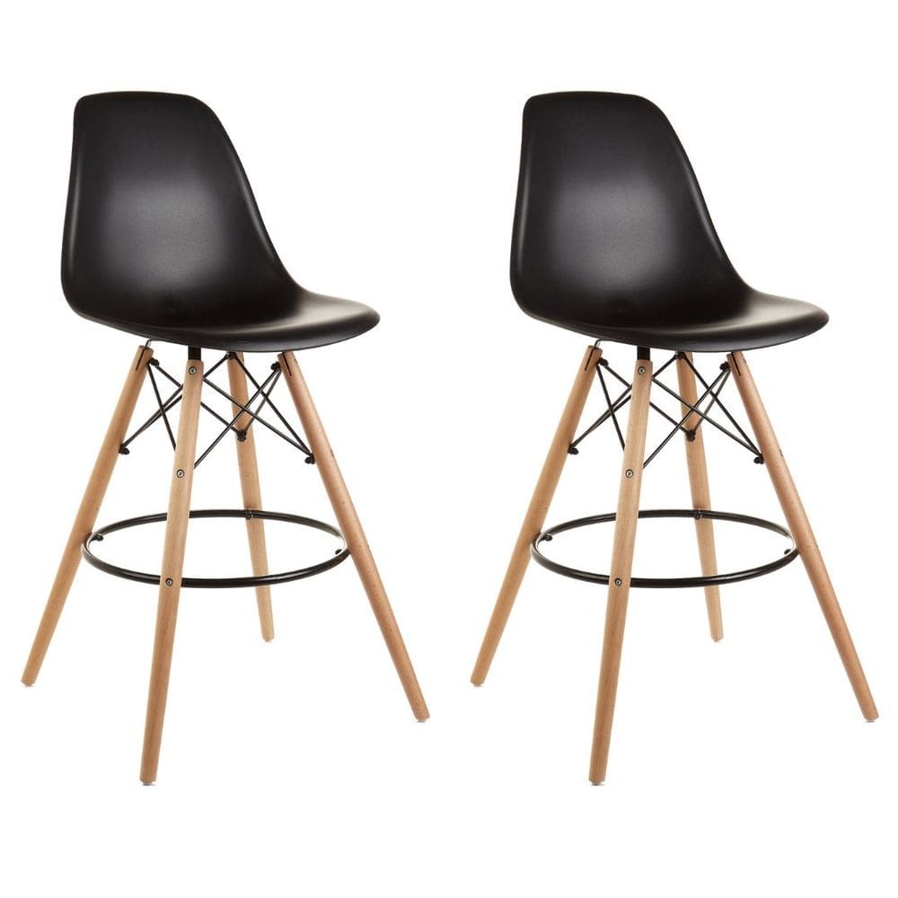Kit 2 Banquetas Alta Charles Eames Base Madeira Cozinha Bar
