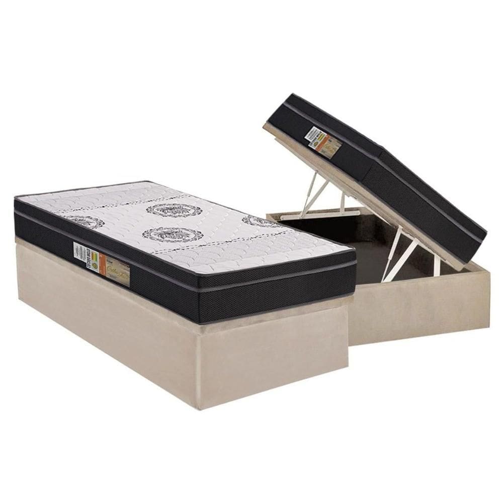 Cama Box Baú Solteiro: Colchão Anatômico Polar D28 / EP Orthoface Class + Base CRC Suede Clean(88x188)