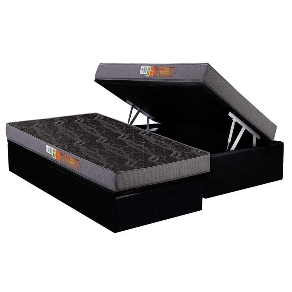 Cama Box Baú Solteiro: Colchão Espuma Polar D20 Pérola + Base CRC Courano Black(88x188)