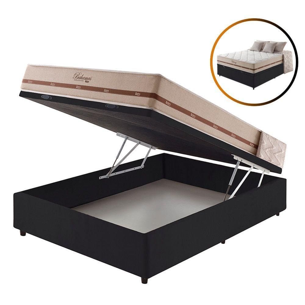 Cama Box Baú Casal Preto + Colchão Molas Bahamas 128cm