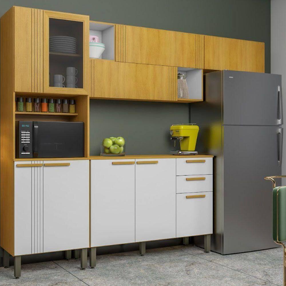 Cozinha Completa com Espaço Para Microondas Anne Cinamomo com Branco Acetinado
