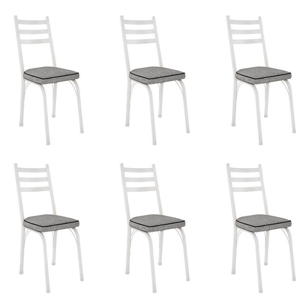 Kit 6 Cadeiras De Cozinha Luisiana Estampado Grafiato Pés De Ferro Branco