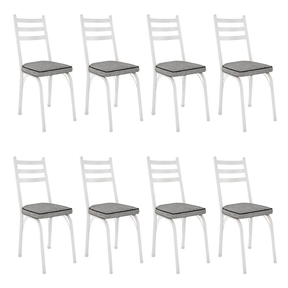 Kit 8 Cadeiras De Cozinha Luisiana Estampado Grafiato Pés De Ferro Branco