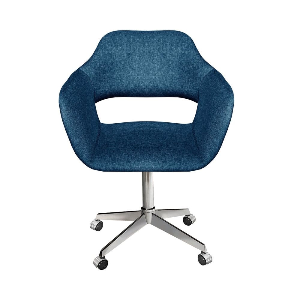 Poltrona Decorativa Zara Pé Giratório de Metal Sala Recepção Azul