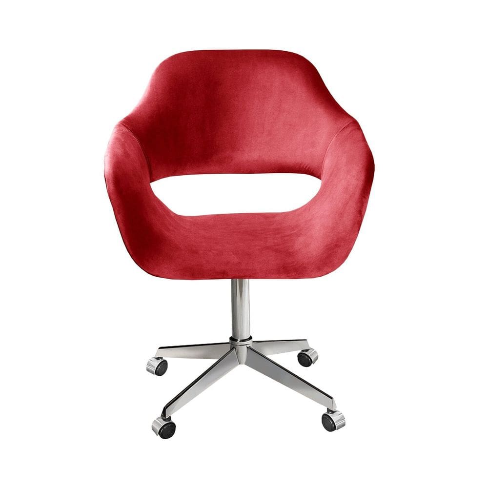 Poltrona Decorativa Zara Pé Giratório de Metal Sala Recepção Vermelho