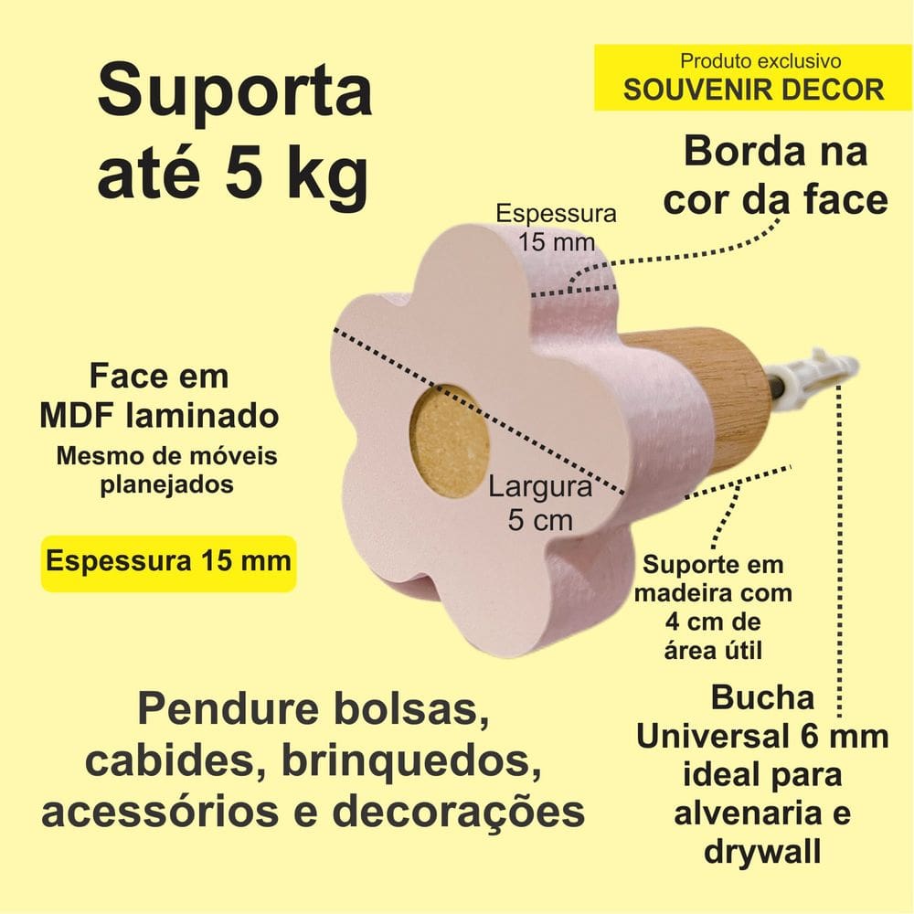 1 Gancho de parede flor infantil decoração baby 1Flbb15c