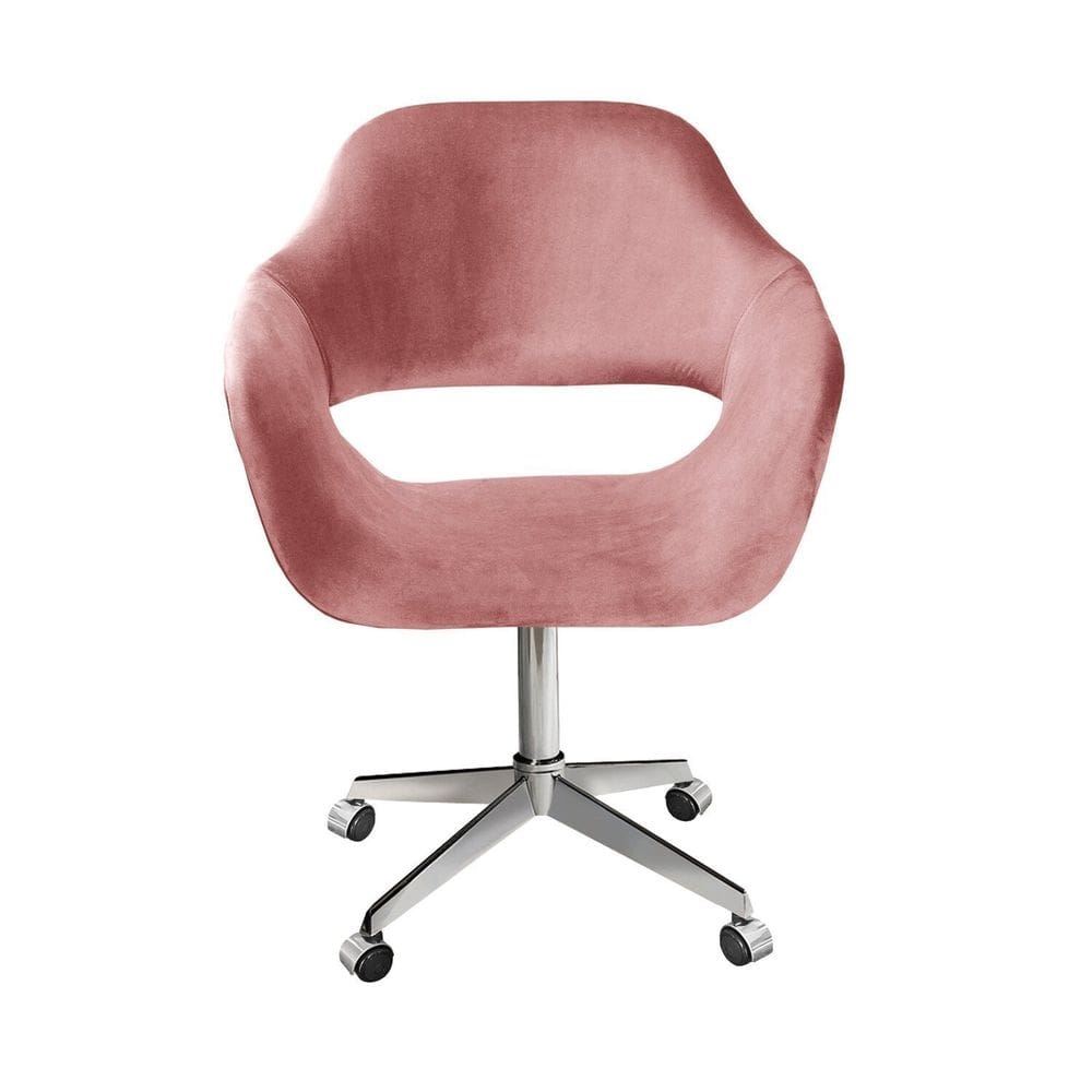 Poltrona Decorativa Zara Pé Giratório de Metal Sala Recepção Rose