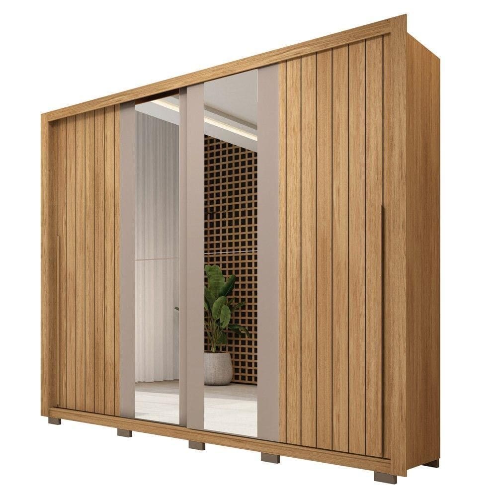 Guarda Roupa Casal 2 Portas De Correr Com Espelho Moviment Buriti Fendi Caemmun
