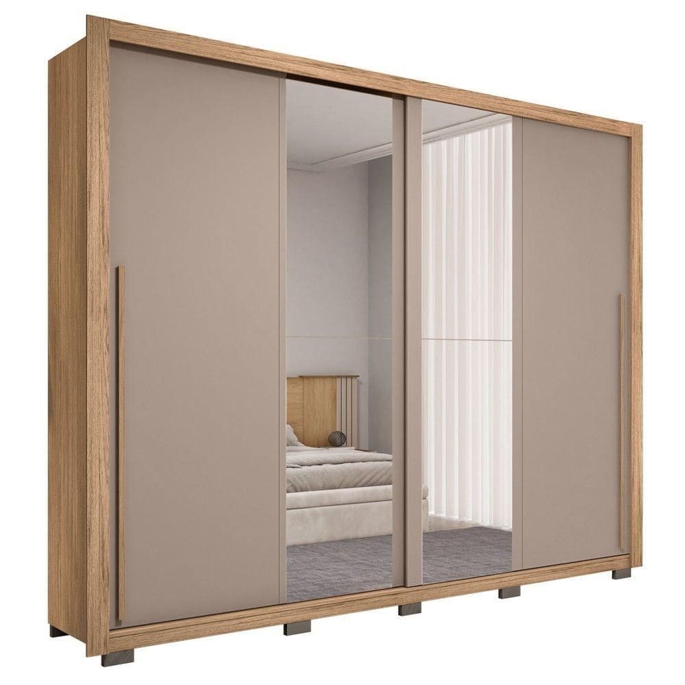 Guarda Roupa Casal 2 Portas De Correr Com Espelho Praticus Buriti Fendi Caemmun