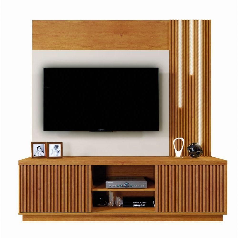 Home Logan Ripado C/led Cascata 2 Portas Tv 59\" Cor:naturalle/off