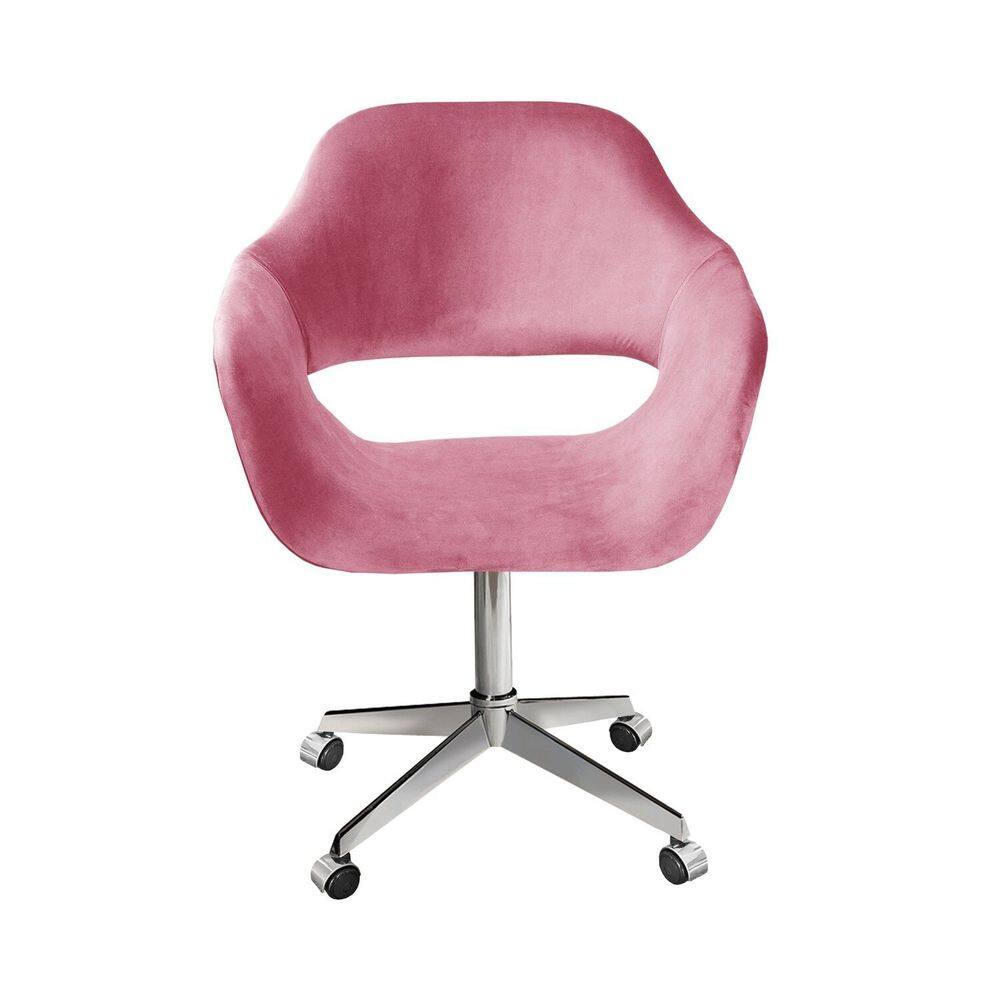 Poltrona Decorativa Zara Pé Giratório de Metal Sala Recepção Rosa
