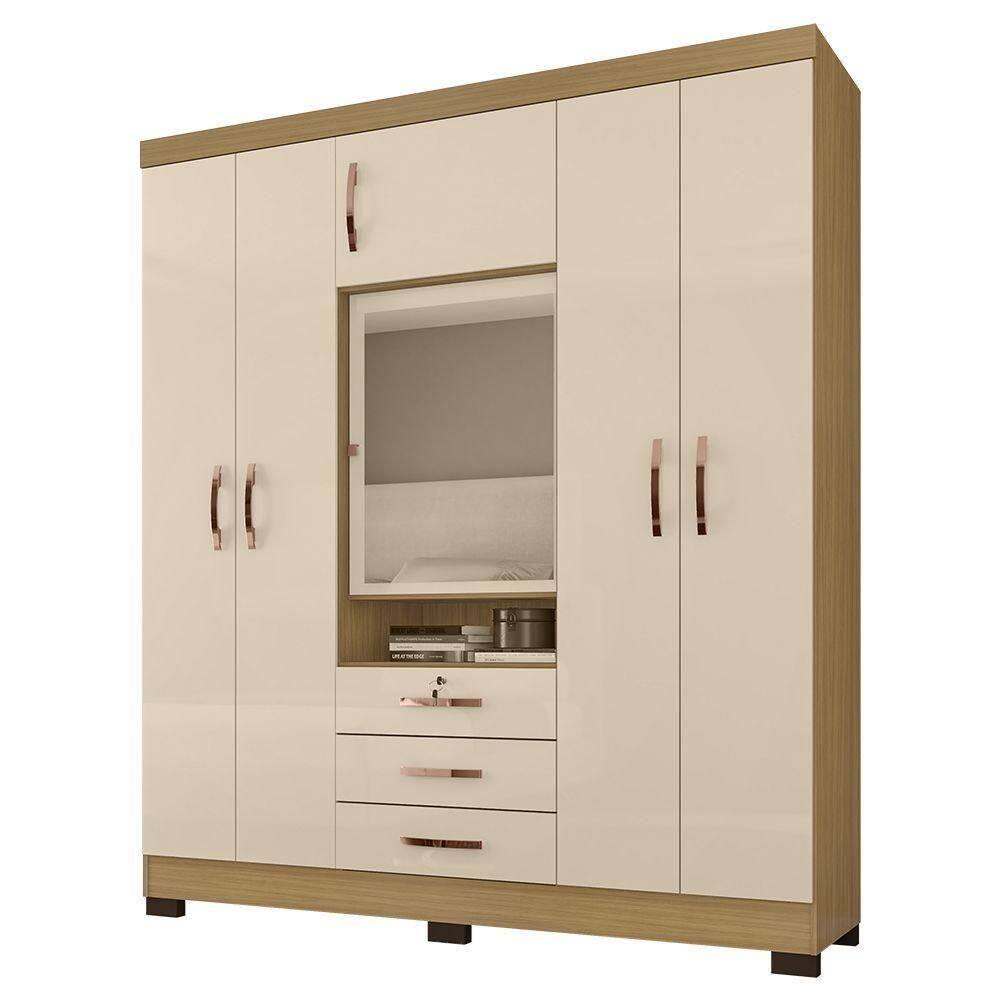 Guarda Roupa Casal Com Espelho 6 Portas Reino Unido Carvalho Off White Incorplac