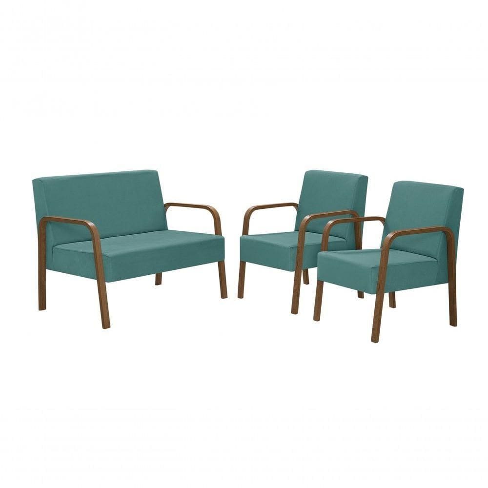 ConjJade 1 Poltrona 2 Lugares E 2 Poltronas De 1 Lugar Braço Madeira Suede