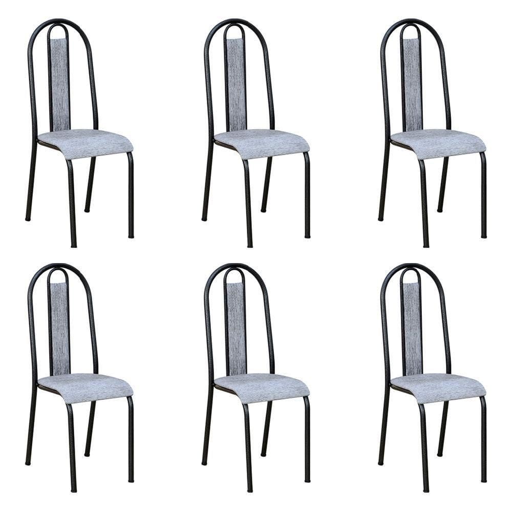 Kit 6 Cadeiras De Cozinha Arizona Estampado Linho Prata Pés De Ferro Preto