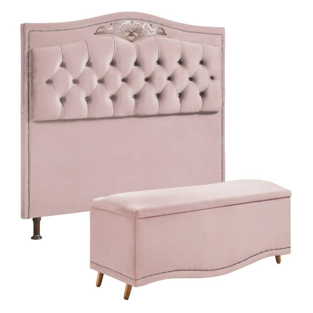 Conjunto Cabeceira E Calçadeira Holanda Shop Das Cabeceiras Rose