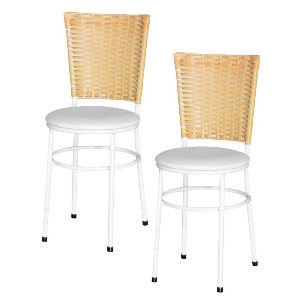 2 Cadeiras Para Mesa Branca Hawai Palha Cor:branco