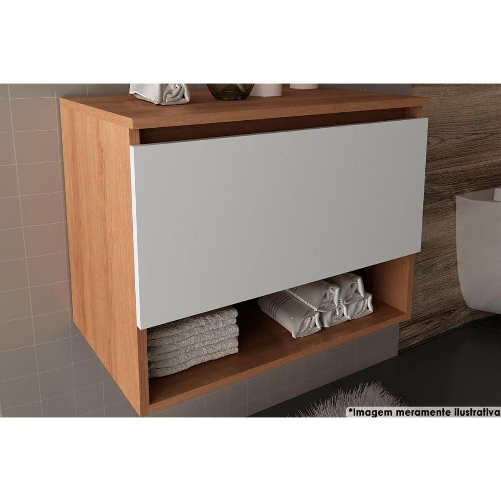 Balcão P- Banheiro Suspenso Bn3606 1 Porta Cor Amêndoa-branco - Tecno Mobili