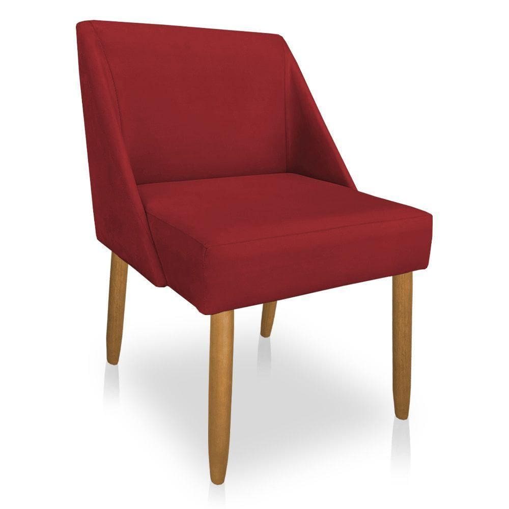 Cadeira Poltona Juliana Suede Vermelho Pés Palito Castanho