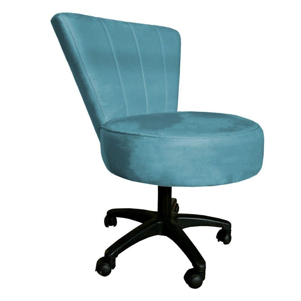 Cadeira Mocho Costurado Elegância Veludo Base Giratória - Pallazio Azul Turquesa