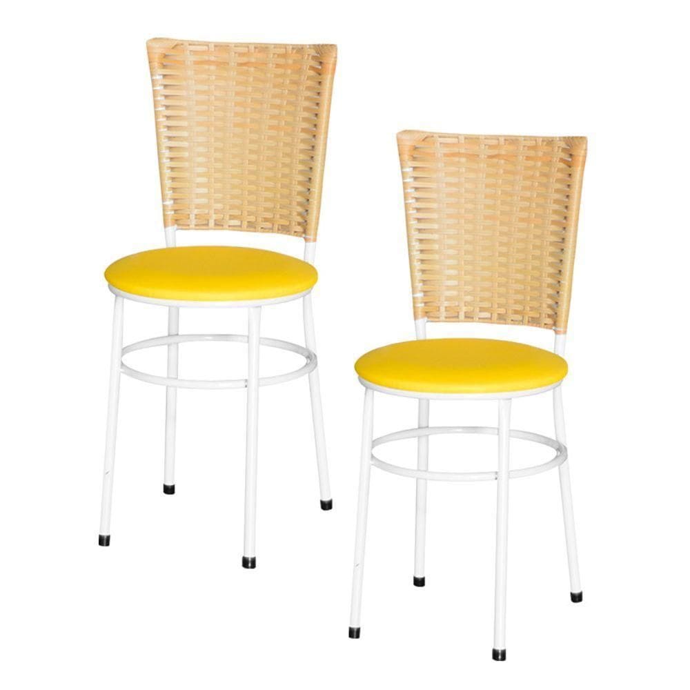 2 Cadeiras Para Mesa Branca Hawai Palha Cor:amarelo