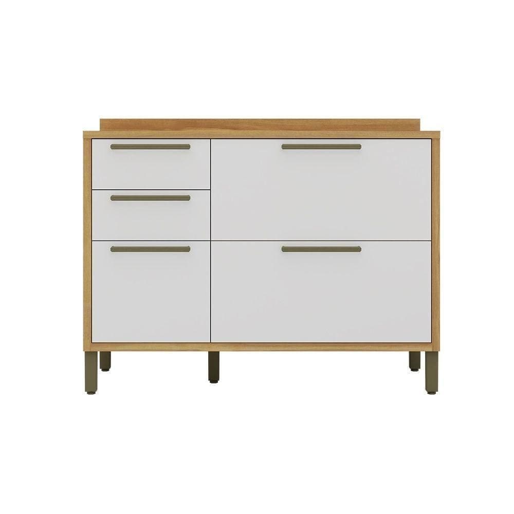 Balcão De Cozinha Com 2 Portas 3 Gavetas E Tampo 100% Mdf Syrah Rio Doce Amendoa-branco