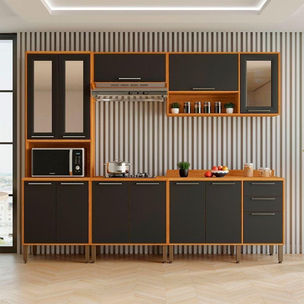 Cozinha Compacta Cooktop 12 Portas 2 Gavetas Paris Sallêto Cinamomo Com Grafite
