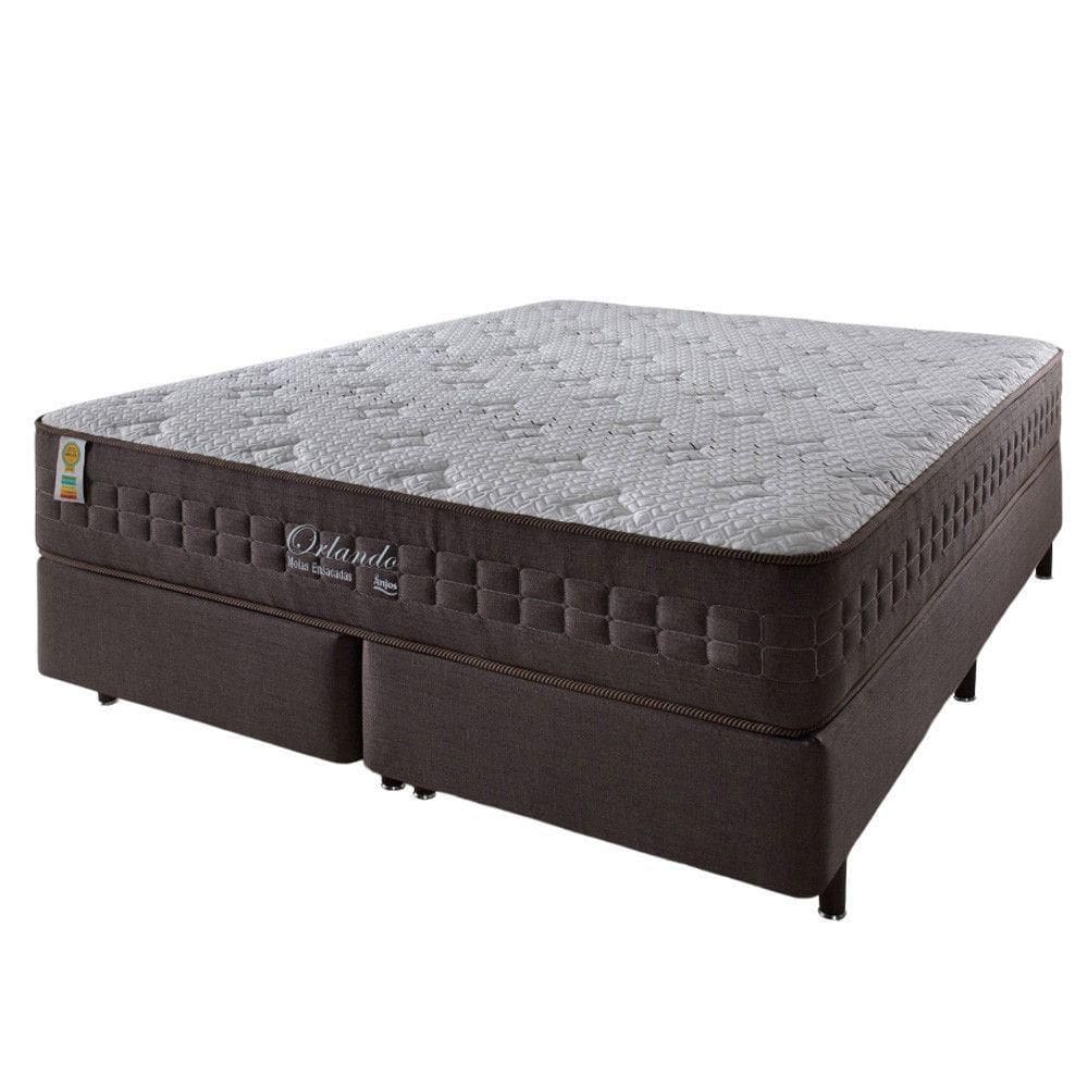 Cama Box King + Colchão Molas Ensacadas Orlando 193x203x67cm Marrom