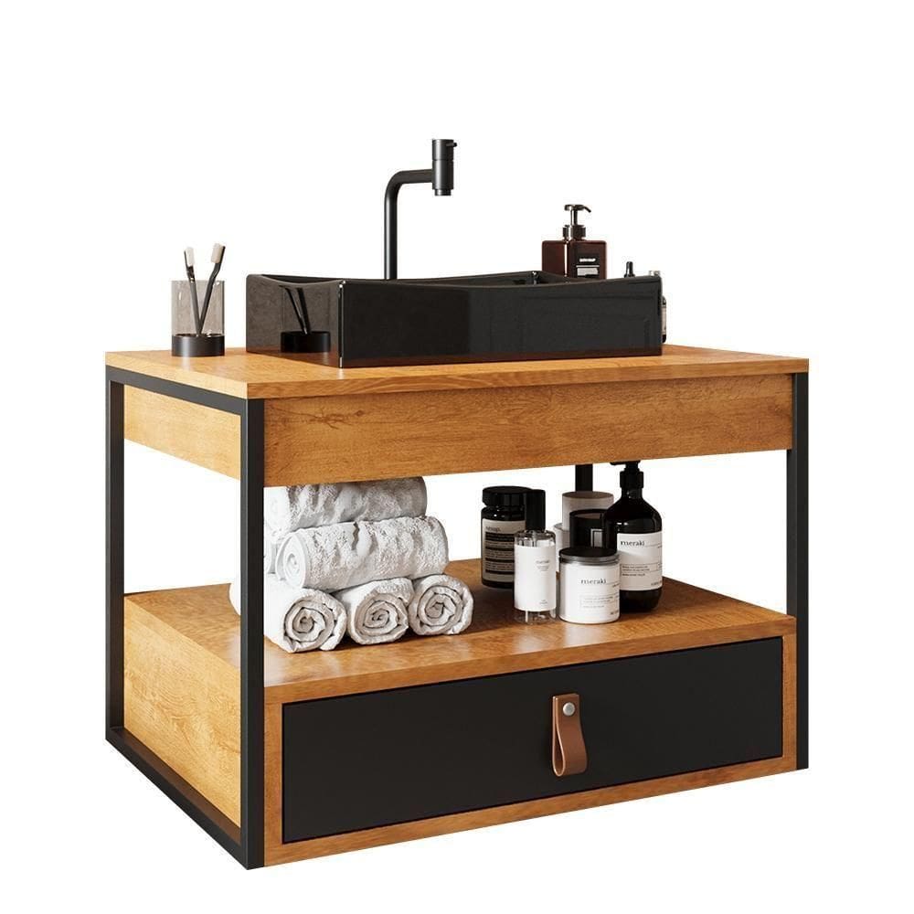 Gabinete Para Banheiro Harley 1 Gaveta E Cuba Dalla Preta Preto-canela-preto Preto-canela-preto