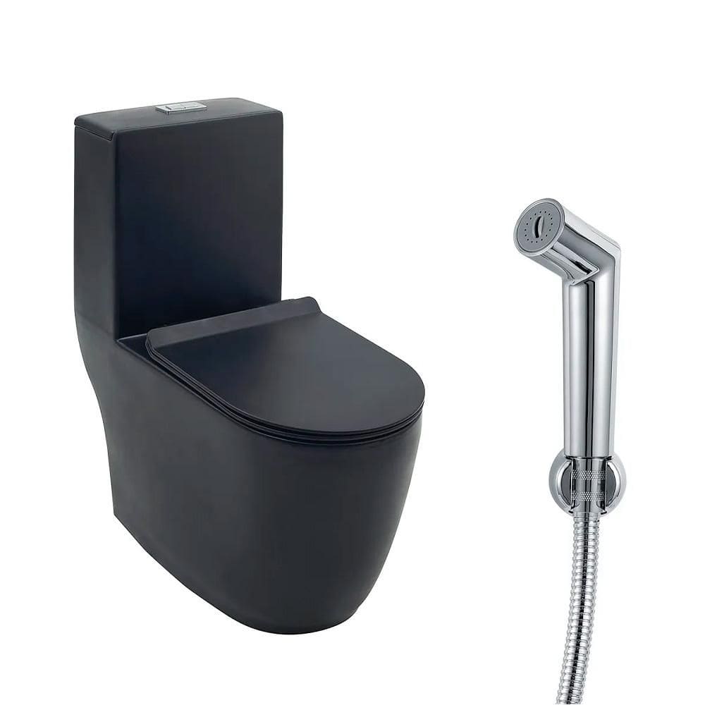 Vaso Sanitário Monobloco Amazonita e Ducha Higiênica para Banheiro Apa - Preto e Prata