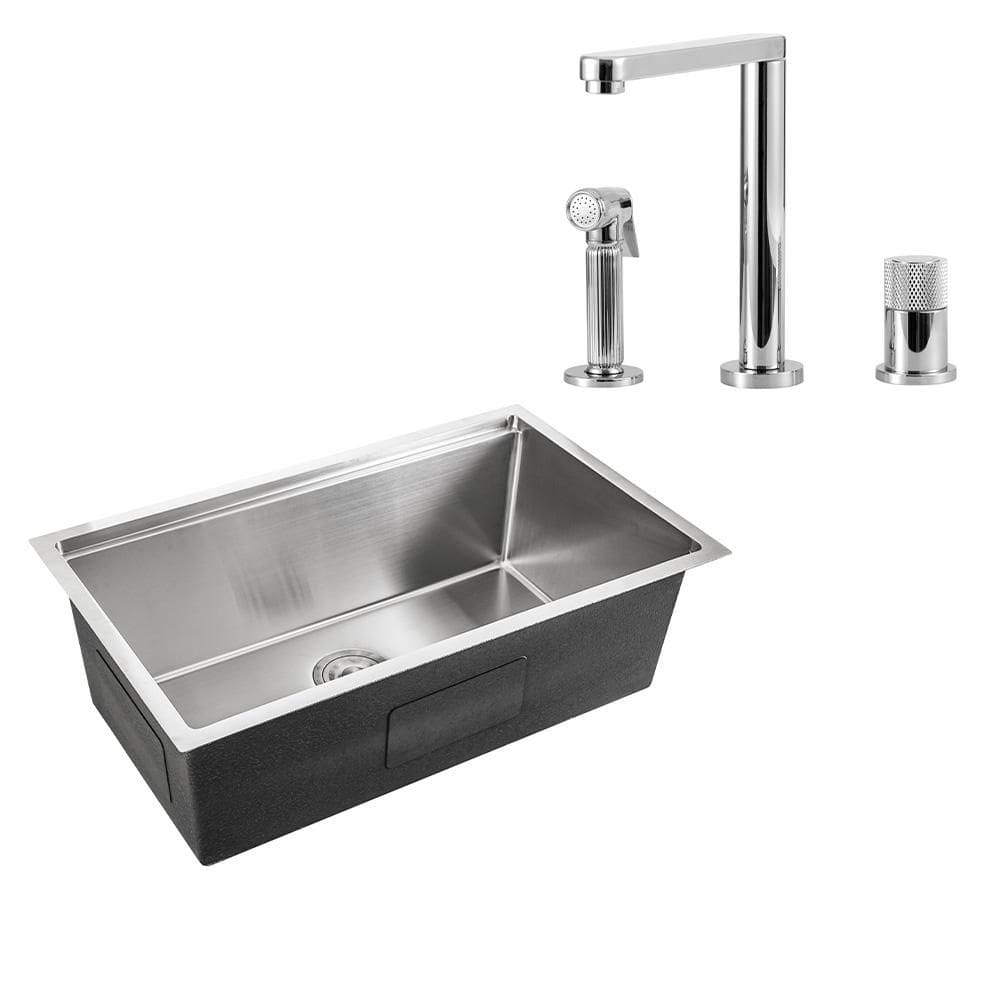 Cuba para Cozinha com Acessórios Jarauara e Torneira Misturador Monocomando com Desviador Jucá - Prata