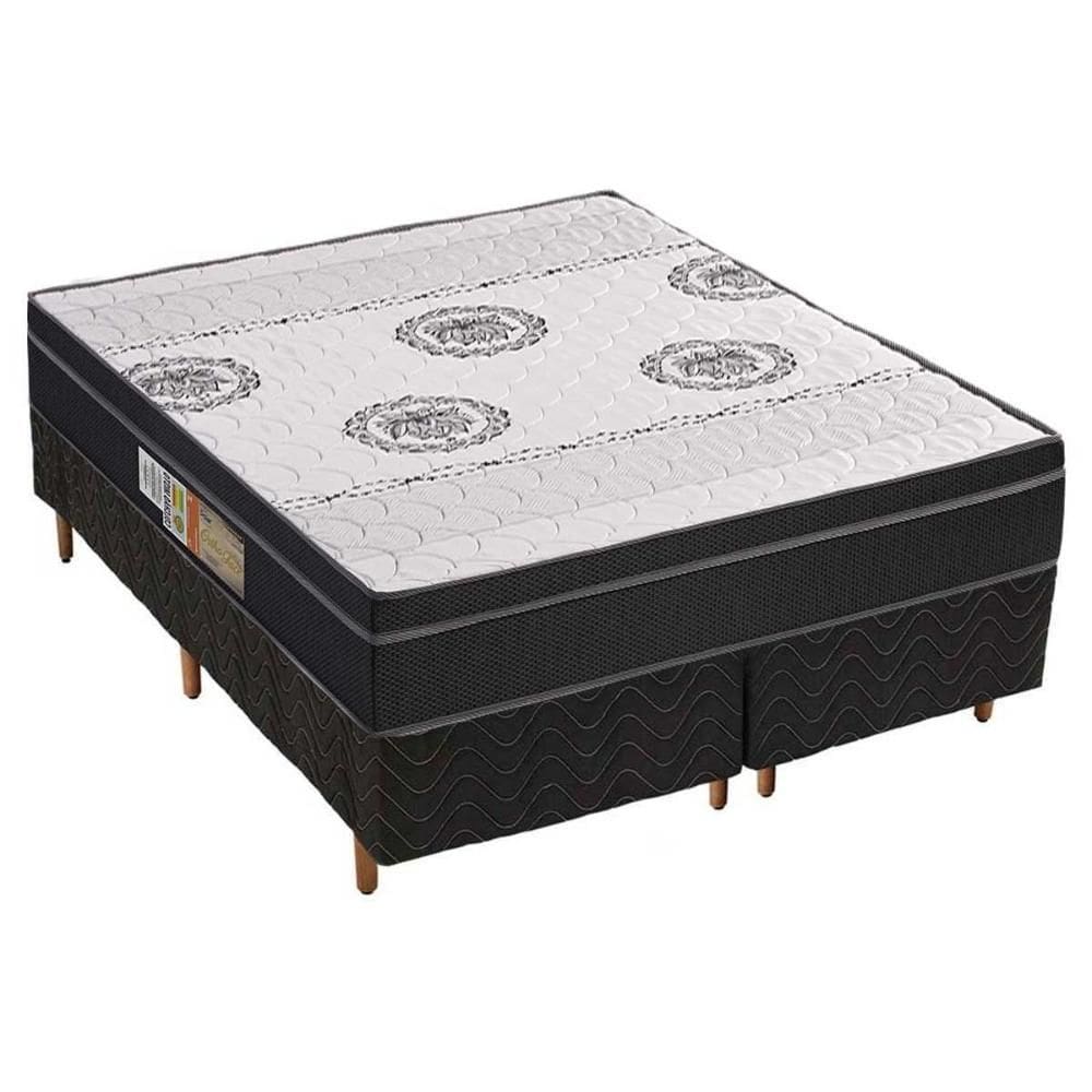 Cama Box Queen: Colchão Anatômico Polar D28/EP Orthoface Firme + Base CRC Suede Black(158x198)