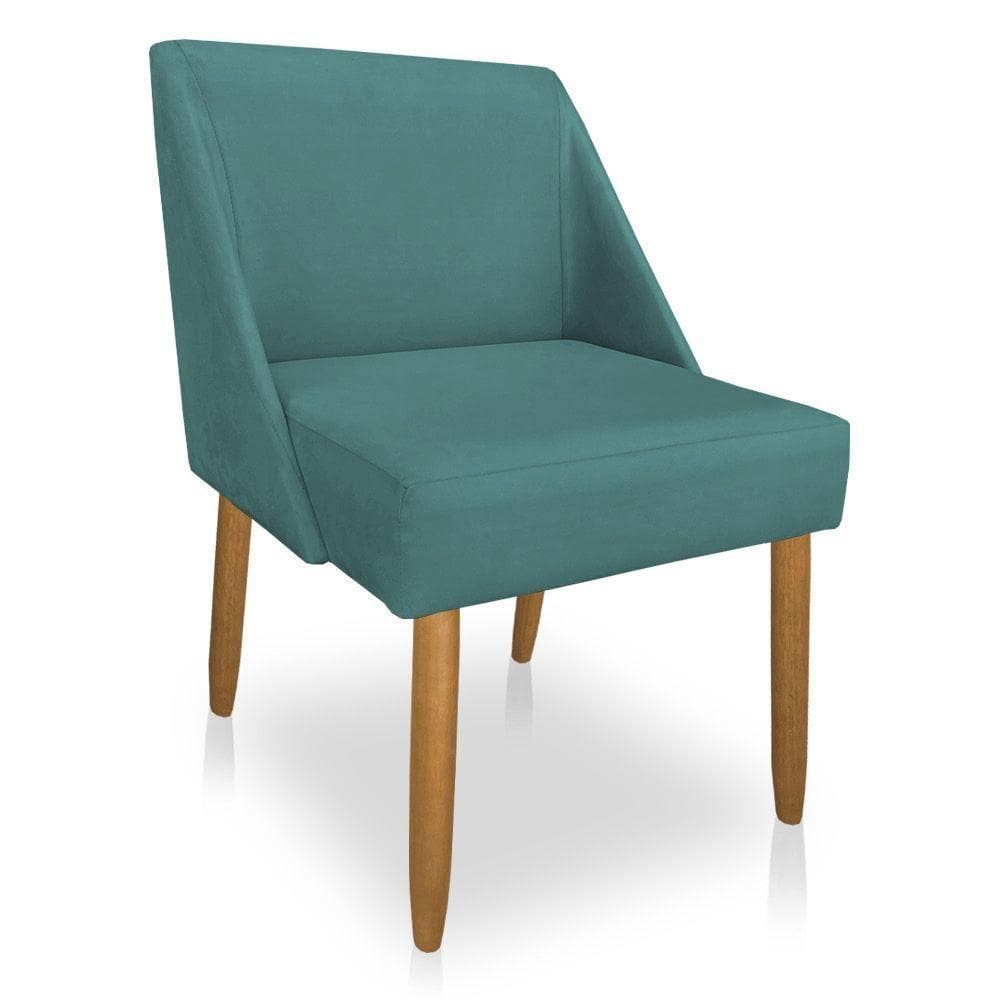 Cadeira Poltrona Juliana Suede Pés Palito Castanho Azul Turuqesa