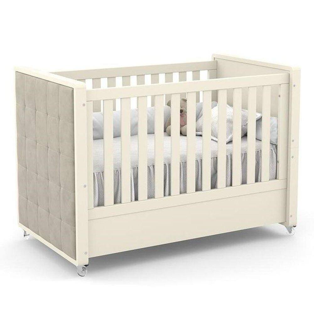 Berço Tutto New 100% MDF com Capitonê Cor Off White - Matic Móveis