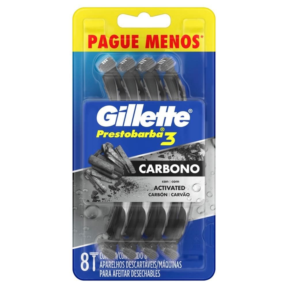 Aparelho de Barbear Descartavel Gillette 3 Carvão ativado 8un