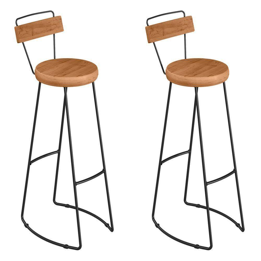 Kit 2 Banquetas Alta Astra Com Encosto Base Metálica - Pallazio