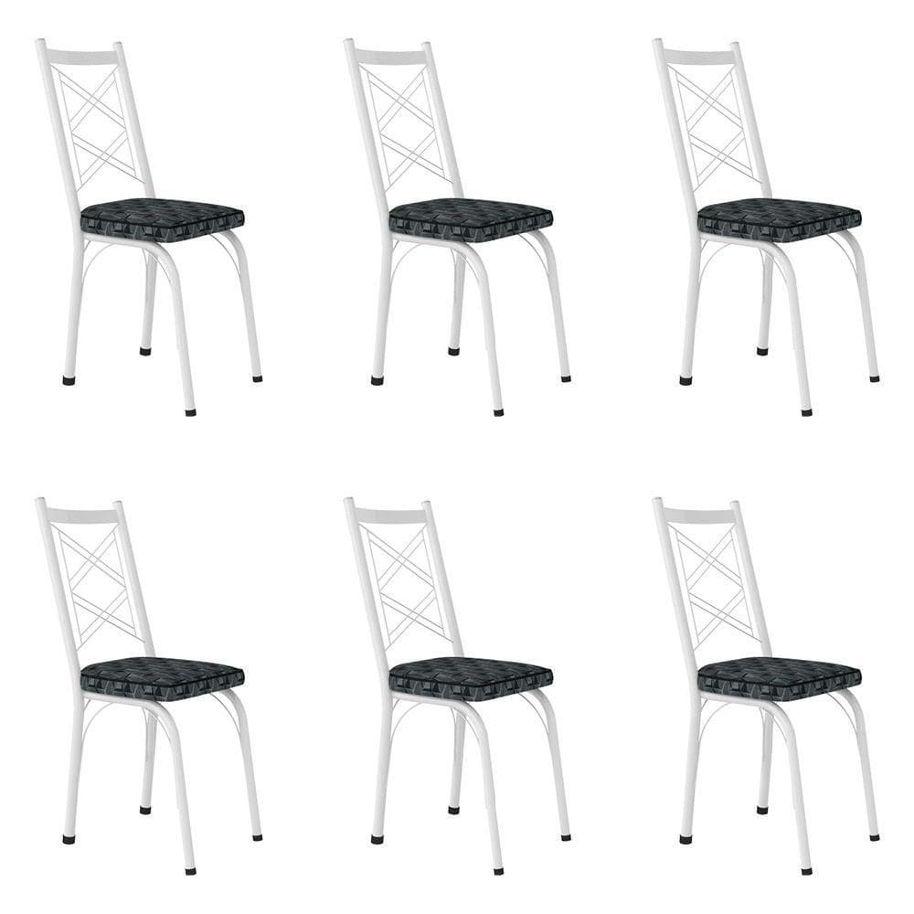 Kit 6 Cadeiras De Cozinha Delaware Estampado Mosaico Silver Pés De Ferro Branco