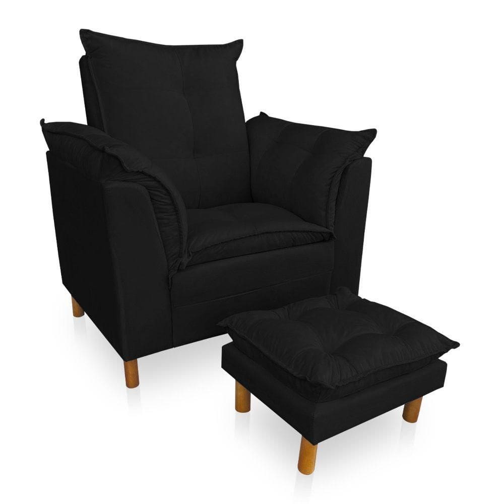 Poltrona De Amamentação Com Puff Laura Suede - Pallazio Cor Preto