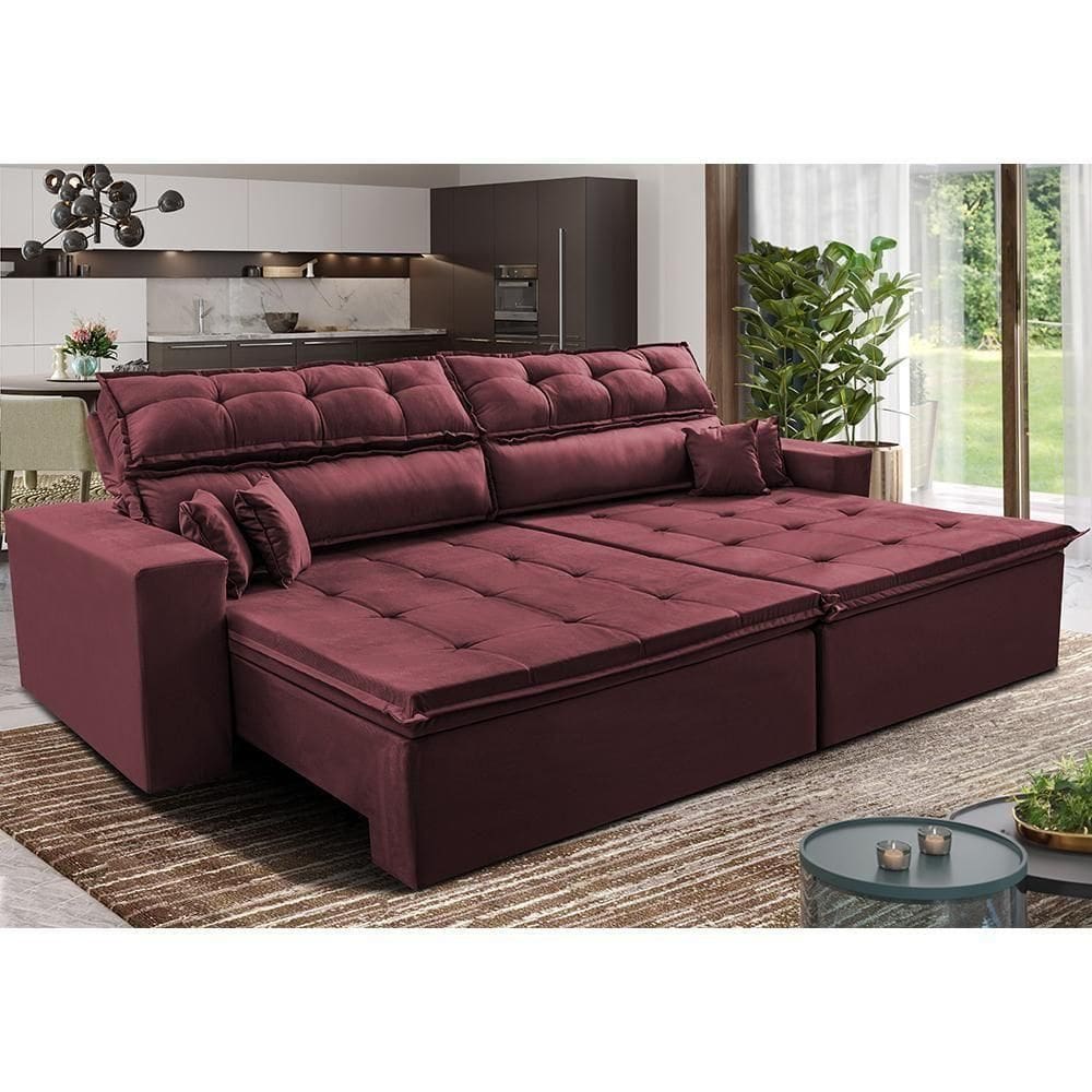Sofá Retrátil E Reclinável 2,02m Luxos Cama Inbox Velusoft Vinho