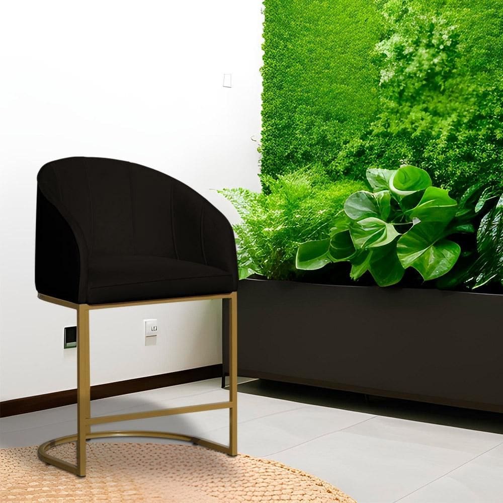 Poltrona Banqueta Decorativa Base Metal Mia Veludo Preto - LM DECOR