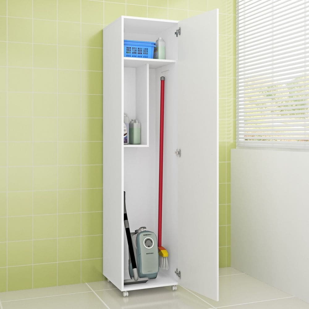 Armário Multiuso para Lavanderia 45x190cm Branco Tecno Mobili
