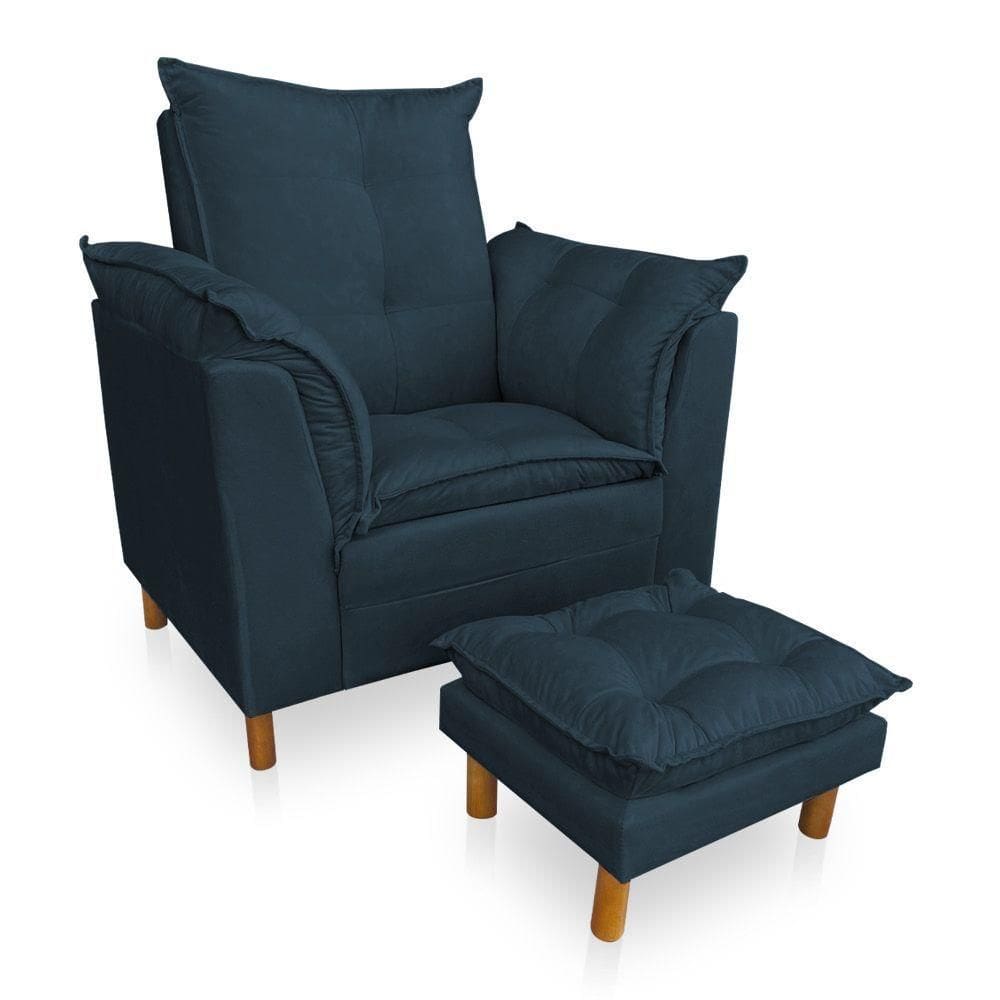 Poltrona De Amamentação Com Puff Laura Veludo Azul Marinho