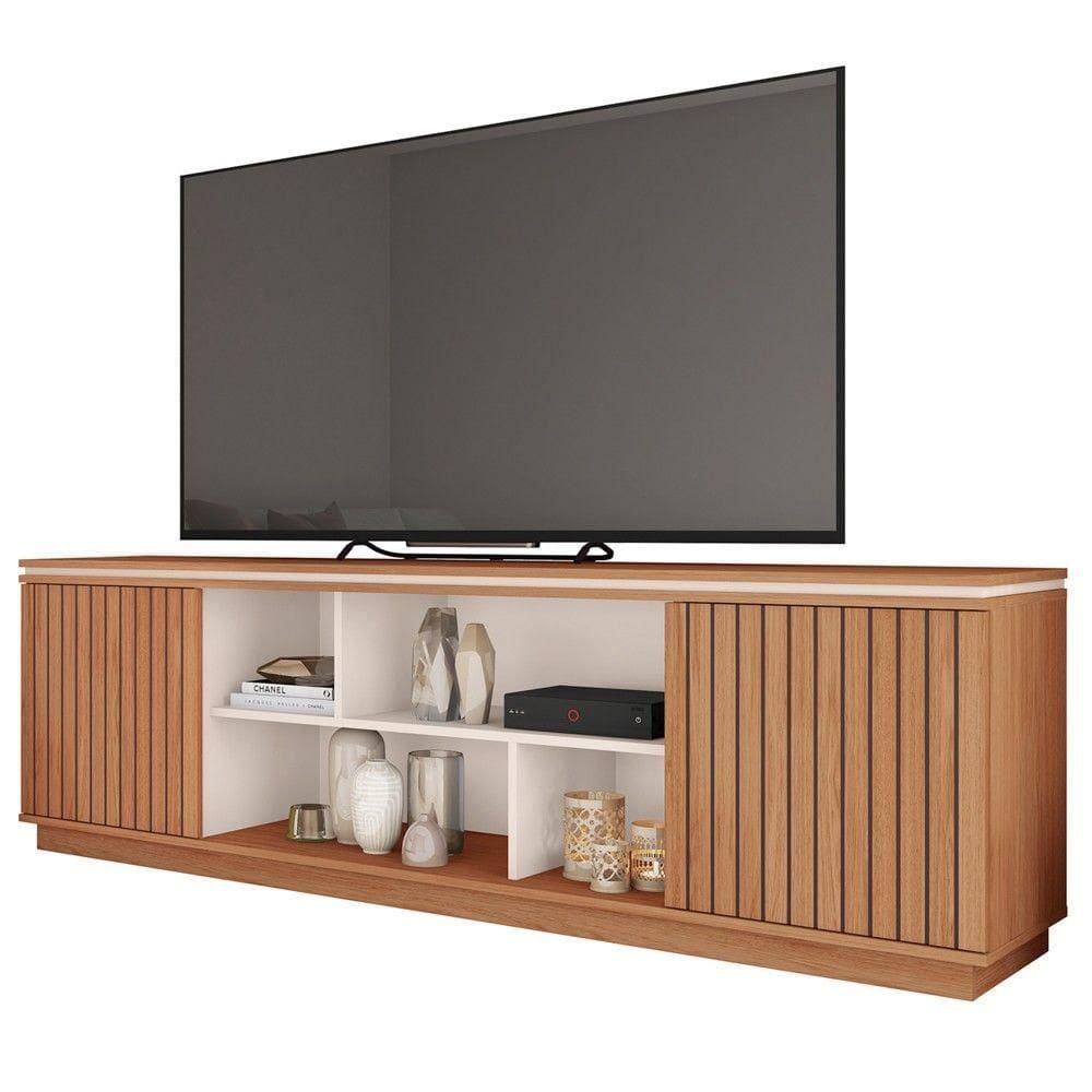 Rack Para Sala Bancada De Tv 75 Pol 180cm Simetria Freijó Off White Caemmun