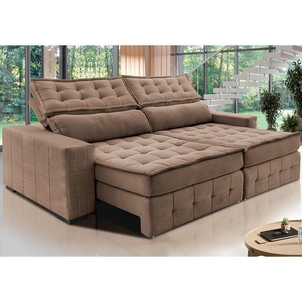 Sofá Retrátil E Reclinável 2,95M Cama Inbox Big Puffer Com Softgel D40 Velupluma Castor