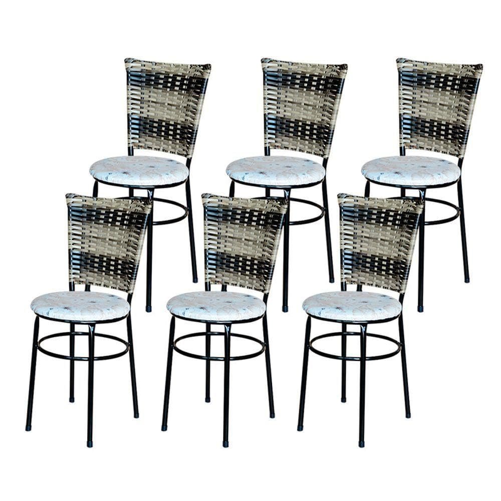 6 Cadeiras Para Cozinha Preta Hawai Cappuccino Premium Assento Floral Cor:floral Areia