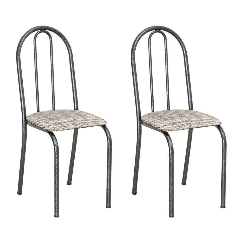 Kit 2 Cadeiras De Cozinha Califórnia Estampado Rattan Bege Pés De Ferro Preto