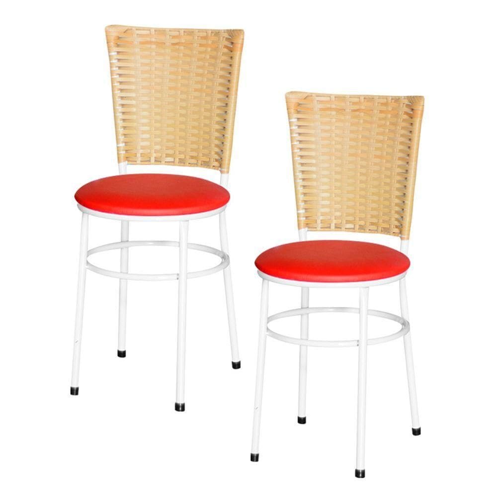 2 Cadeiras Para Mesa Branca Hawai Palha Cor:vermelho