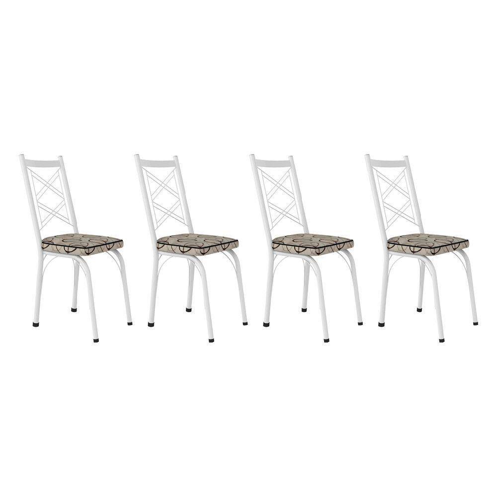 Kit 4 Cadeiras De Cozinha Delaware Estampado Cedro Pés De Ferro Branco