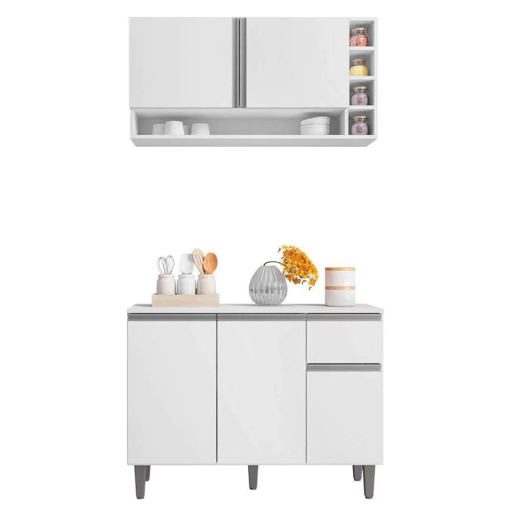 Kit Balcão De Cozinha E Armário Aéreo Elis Branco
