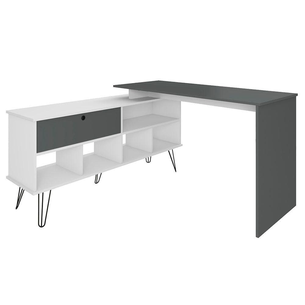 Mesa Escrivaninha Em L Estilo Industrial Dhabi A06 Branco/grafito - Mpozenato
